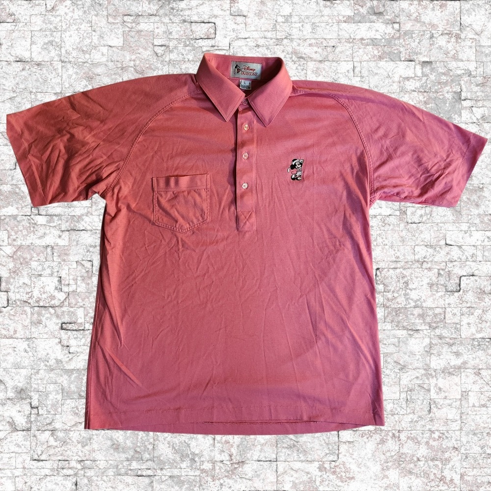 Vintage Walt Disney Fashions Mickey Mouse Golf Polo Shirt Pink Mens Large USA